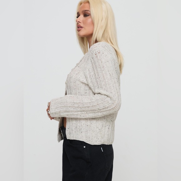 Princess Polly Lenker Knit Split Front Jumper in Grey Offset Button Cardigan NWT - Picture 4 of 14